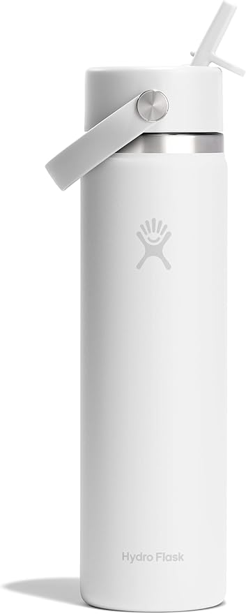 Hydro Flask Water Bottle - Insulated Stainless Steel - Wide Straw Lid, Non Spill, Leakproof in 24 Oz Tonal White