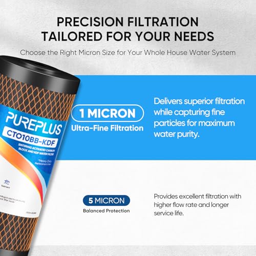 1 Micron 10" x 4.5" Whole House Coconut Shell Activated Carbon and KDF Water Filter