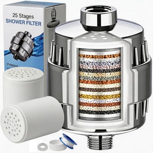 25 Stage Shower Filter for Hard Water with Extra Replacement Cartridge (3 Count)