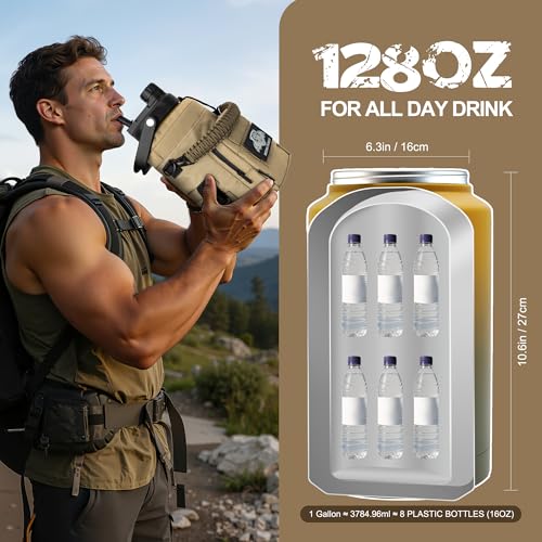 128oz 1 Gallon Tactical Water Bottle with MOLLE Bottle Pouch