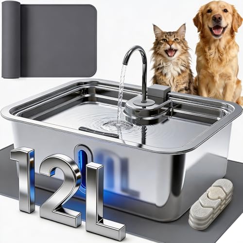 3.17Gal 12L Dog Water Fountain with Silicone Mat & 3 Filters for Dogs Cats (405.82 Ounce)