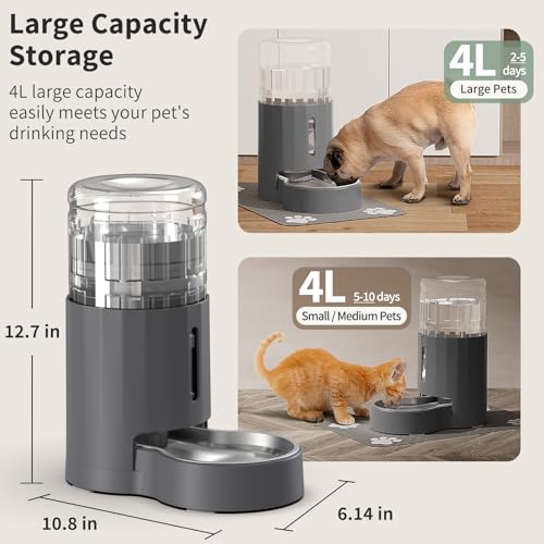 Cat Water Dispenser with Placemat and Stainless Steel Bowl