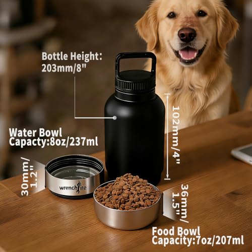 32 oz Instulated Stainless Steel Dog Water Bottle with 2 Detachable Bowls (680 Gram)