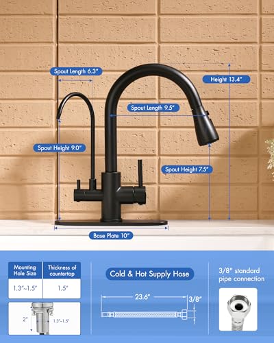 3 in 1 Black Kitchen Faucet with Pull Down Sprayer and Water Filter