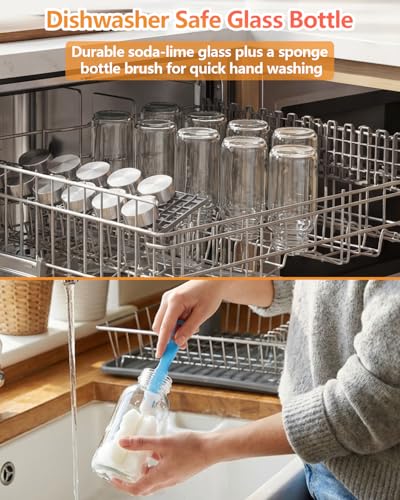 8 oz Small Glass Juice Bottles with Stainless Steel Lids Leak Proof (10 Count)