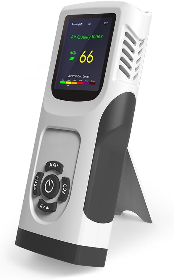 6-in-1 Air Quality Monitor Indoor CO2 Monitor, 3000mAh AQI TVOC Air Quality Tester for Home PM2.5 PM10 Particle Counter Air Quality Monitor with Graph, Portable Outdoor LED Screen
