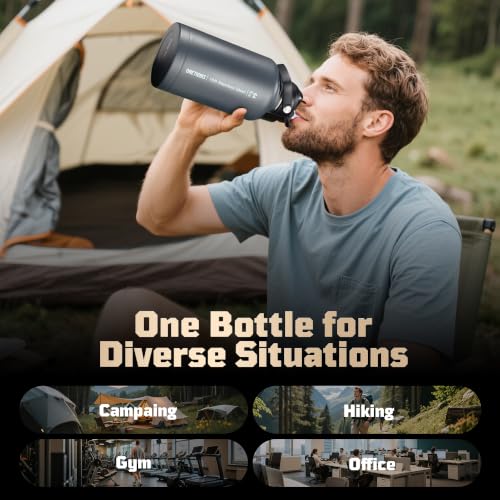 64oz Tactical Insulated Water Bottle with 3 Lids & MOLLE Pouch