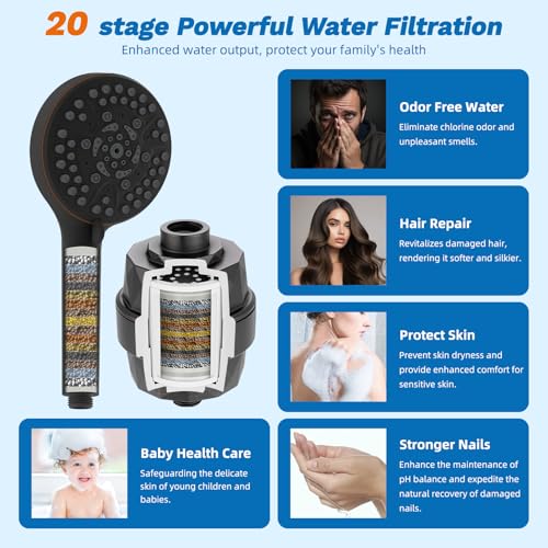 5 spray Dual Filtered Rainfall Shower Head with 10 Spray Handheld
