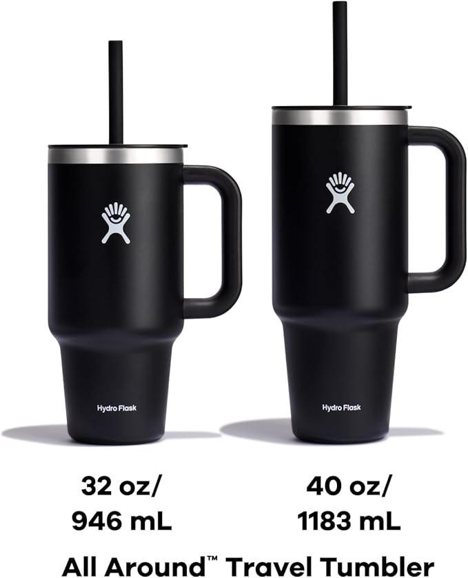 Hydro Flask Travel Tumbler with Handle, Lid and Straw - Insulated Stainless Steel in 40 Oz White