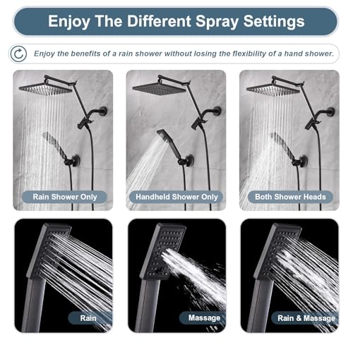 High Pressure Rain Shower Head Combo with Double Extension Arm