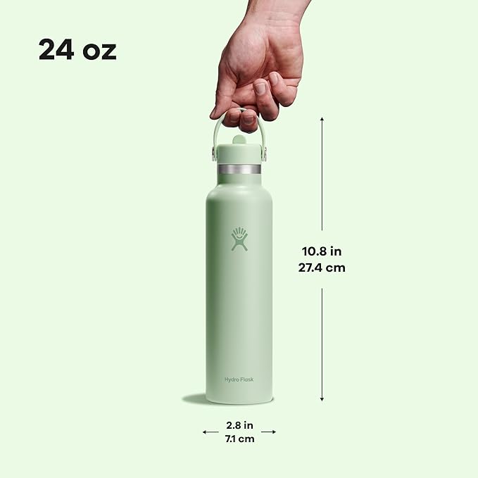 Hydro Flask Water Bottle - Insulated Stainless Steel - Straw Lid, Non Spill, Leakproof 24 Oz Aloe Green