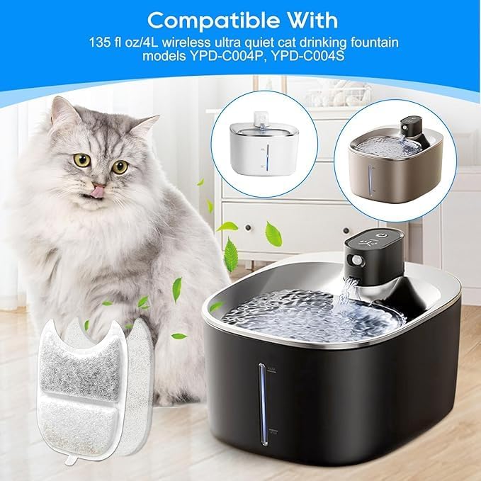 12 Set Cat Water Fountain Filter Replacements & Sponges for 135 fl oz/4L Pet Fountain Drink Machine Dog Water Fountain, YPD-C004P YPD-C004S Water for Cats Drinking Fountain Pump Replacement