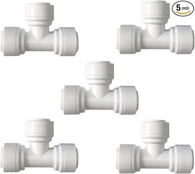 3/8 inch Tee Connector Push to Connect Fittings Plastic Quick Fitting for water purification&RO System (5, 3/8" Tube O.D.X3/8" Tube O.D.X 3/8" Tube O.D.) - AquaVibe