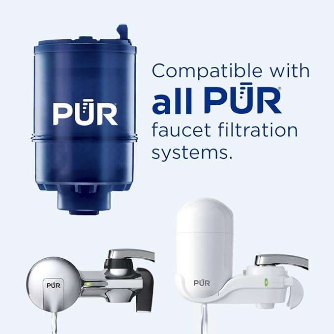 PUR Plus Faucet Mount Replacement Filter 4-Pack, Genuine PUR Water Filter for Sink Faucet, 3-in-1 Mineral Filtration, Lead Reducing, 1-Year Value, Blue (RF99994)
