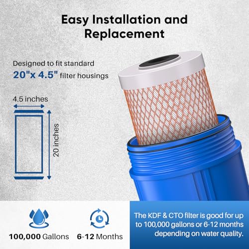 5 Micron 20" x 4.5" Whole House Coconut Shell Activated Carbon and KDF Water Filter (2 Count)