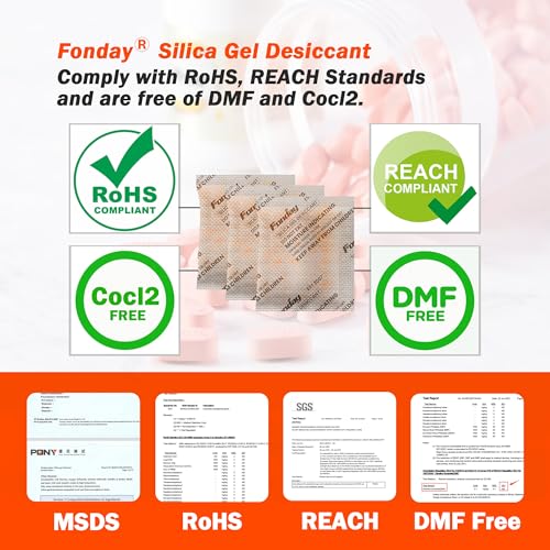 50Gram 10Packets Fonday Moisture Indicating Silica Gel Desiccant Packs (10 Count)