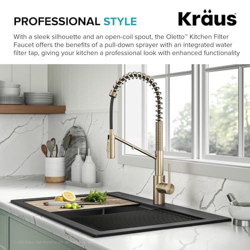 Oletto 2-in-1 Commercial Style Pull-Down Single Handle Water Filter Kitchen Faucet for Reverse Osmosis or Water Filtration System in Spot-Free Antique Champagne Bronze, KFF-2631SFACB