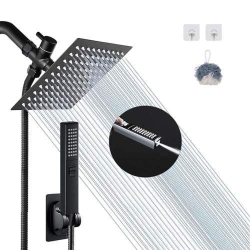 6'' Square High Pressure Rain Black Shower Heads with Handheld Spray Combo. Equipped with 78