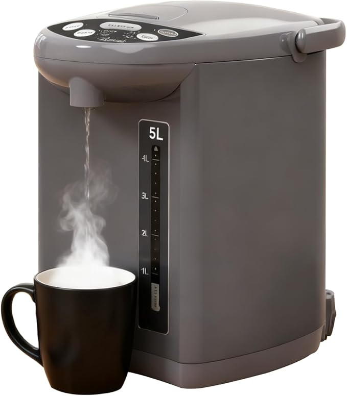 Rosewill Electric Water Boiler and Warmer - 5L/5.3 Qt Stainless Steel Hot Water Dispenser w/Rotating Base, Keep Warm Temperature Set, Auto Shut Off, Safety Lock - Gray