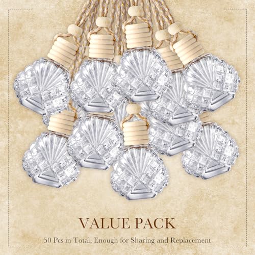 50 Pcs Hanging Car Air Freshener Car Diffuser Bottles Empty Glass Perfume Bottle Freshener Diffuser Bottle Pendant for Essential Oil Fragrance Aromatherapy Ornament (50 Count)
