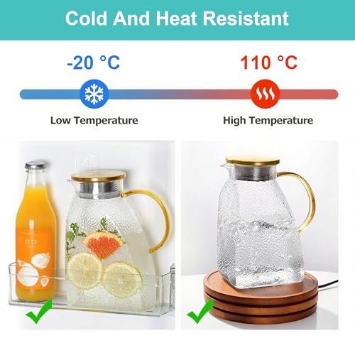 Glass Water Pitcher with Gold Lid for Fridge