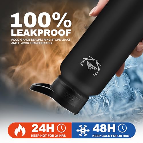 40 oz Insulated Water Bottle with Carrier Bag & 3 Lids