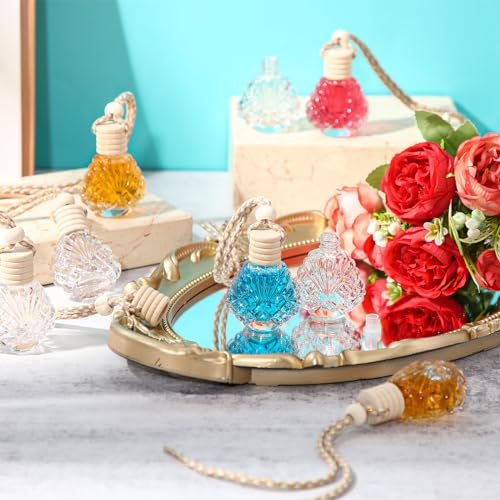 50 Pcs Hanging Car Air Freshener Car Diffuser Bottles Empty Glass Perfume Bottle Freshener Diffuser Bottle Pendant for Essential Oil Fragrance Aromatherapy Ornament (50 Count)