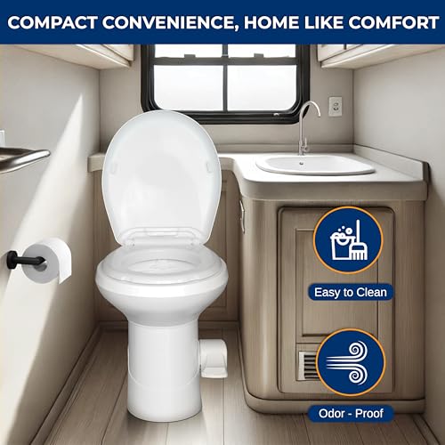 RV Gravity Flush Toilet with Foot Pedal and Hand Sprayer