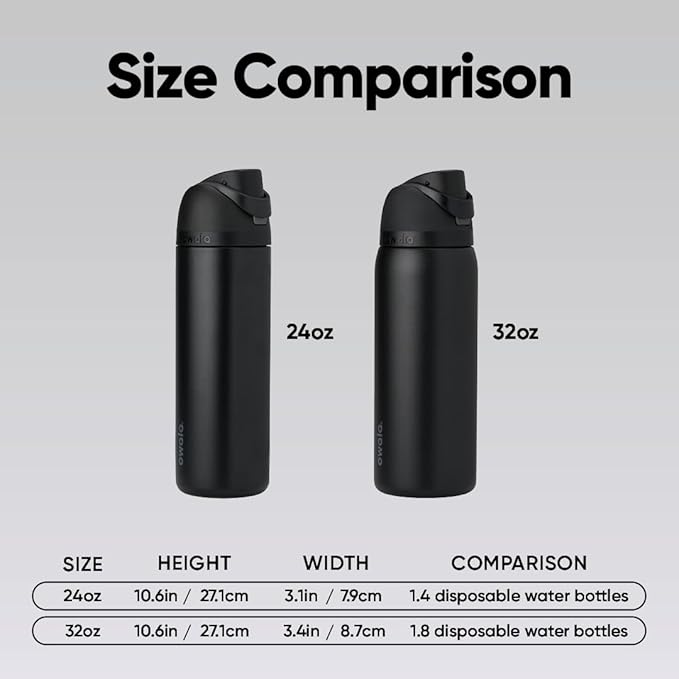 Owala FreeSip Insulated Stainless Steel Water Bottle with Straw, BPA-Free Sports Water Bottle, Great for Travel, 24 Oz, Very, Very Dark | Insulated, with Straw, for Sports, Travel, and School, BPA-Free