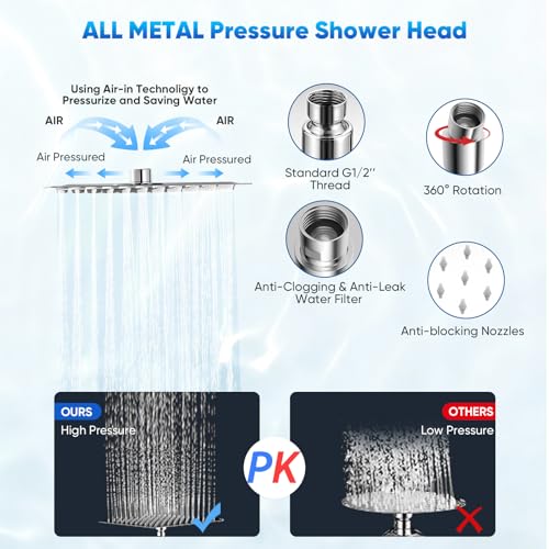 10 Inch Rain Shower Head with 16 Inch Extension Arm for Hard Water