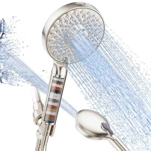 Filtered Shower Head with Handheld High Pressure 9 Spray Mode Showerhead Detachable Shower Head Water Softener Filters Beads for Hard Water Remove Chlorine 1 Filter 1.8GPM Brushed Nickel