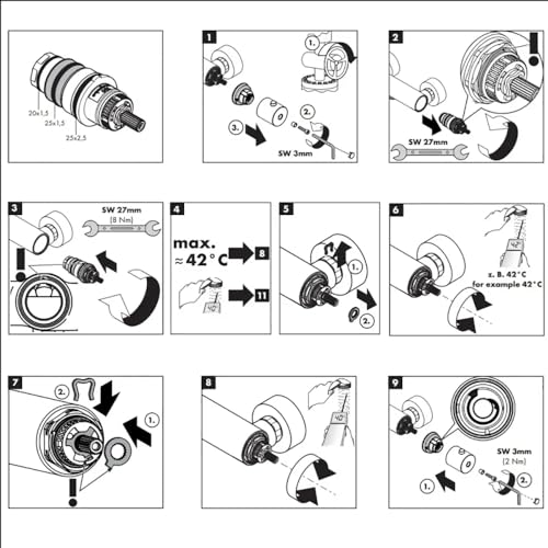 Thermostatic Shower Cartridge Replacement Parts Kit Compatible with Hansgrohe 98282000
