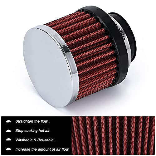 PTNHZ Universal Red Neck 1.5" 38mm Car High Flow Cold Air Intake Air Filter Power Intake Air Inlet System Air Cleaner