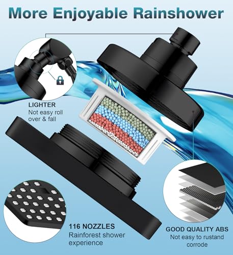 High Pressure Black Dual Filtered Rain Shower Head Combo for Hard Water (2 Count)