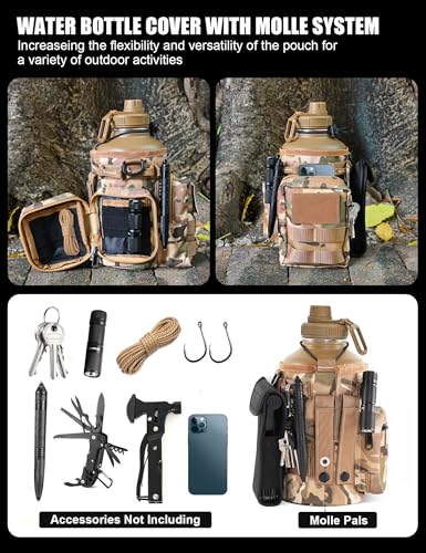 64 Oz Brown Tactical Water Bottle with 3 Lids