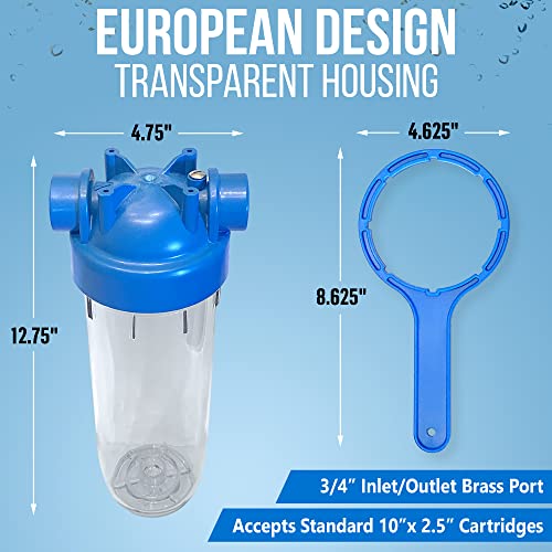 10 Inches European Design Transparent Standard Whole House Water Filter System with Presser Relief Valve