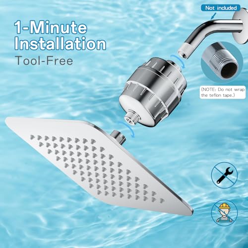 8'' High Pressure Filtered Shower Head Combo 20 Stage Shower Filter for Hard Water