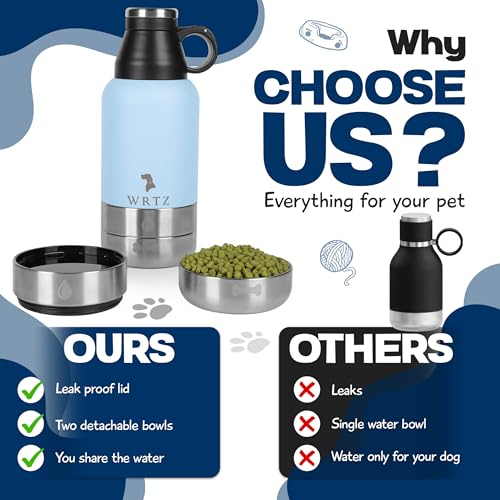 Portable Dog Water Bottle with 2 Removable Water Bowls for Dogs