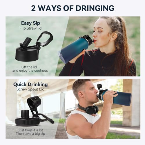 32 oz Insulated Water Bottle with 2 Lids