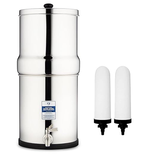 Survivor Filter Ultra Gravity Water Filter System - Stainless Steel Countertop Gravity Fed Water Filter, 2.25 Gallon, for Home and Outdoors - Removes Bacteria, Viruses, and Parasites
