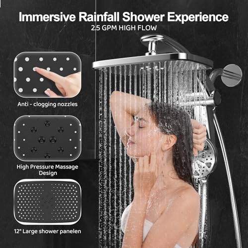 12 Inch High Pressure Rain Shower Head with Handheld Spray Combo