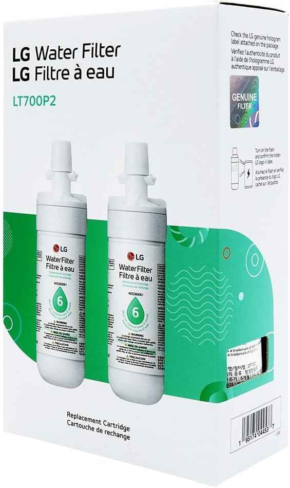 LG LT700P2 6-Month / 200 Gallon Refrigerator Replacement Water Filter, 2 Count (Pack of 1), White