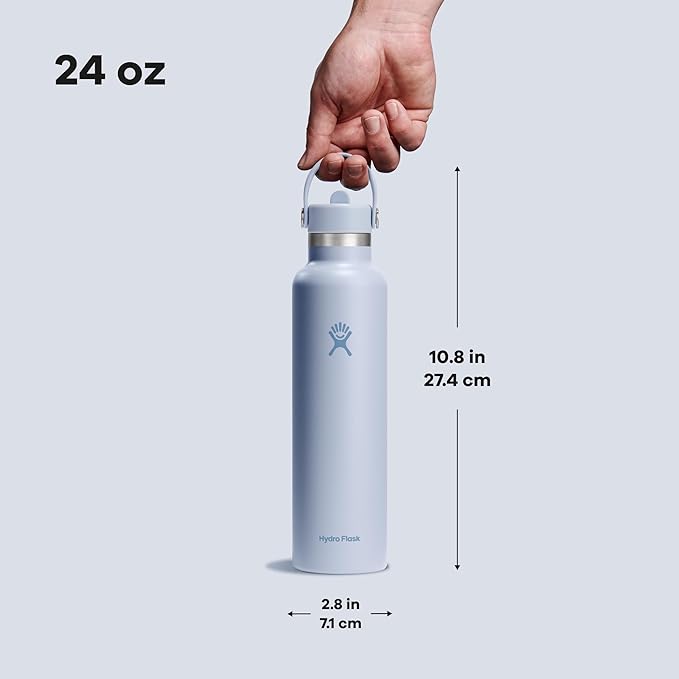 Hydro Flask Water Bottle - Insulated Stainless Steel - Straw Lid, Non Spill, Leakproof 24 Oz Surf Blue