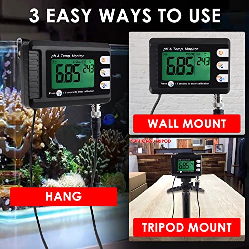2 in 1 pH & Temperature Meter Digital pH Monitor Dual Display Water Quality Tester with ATC and Automatic Calibration Function