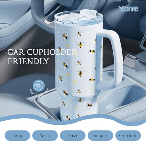 40oz Blue Bee Tumbler with Handle and Flip Straw