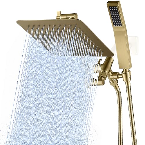 All Metal 8 Inch Dual Square Shower Head Combo