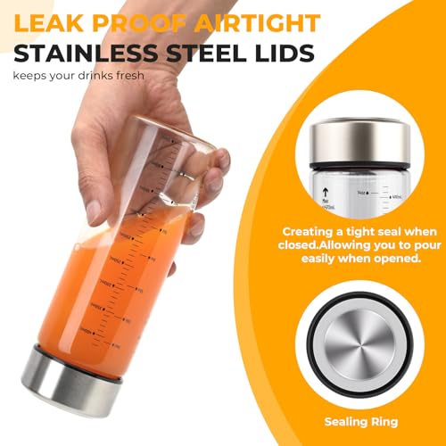 Wide Mouth Borosilicate Glass Juice Bottles 12oz 4 Pack with Lids