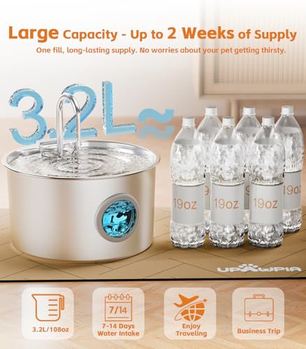 108oz 3.2L Stainless Steel Cat Water Fountain with Detachable Tank