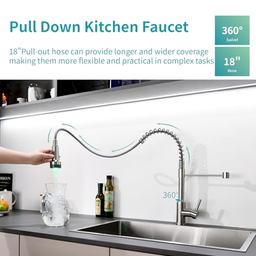 Led Kitchen Faucet with Pull Down Sprayer Brushed Nickel