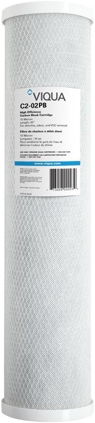 VIQUA C2-02PB Water Filter Replacement - 20 inch High Effeciency Carbon Block Cartridge, IHS12-D4 & IHS22-D4 UV Filter Systems, 10-Micron Filtration, Reduces Chlorine, Taste & Odor, 20 x 4.5 Inches
